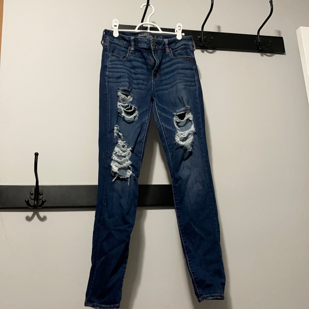 American Eagle Dark Washed Distressed Jeans